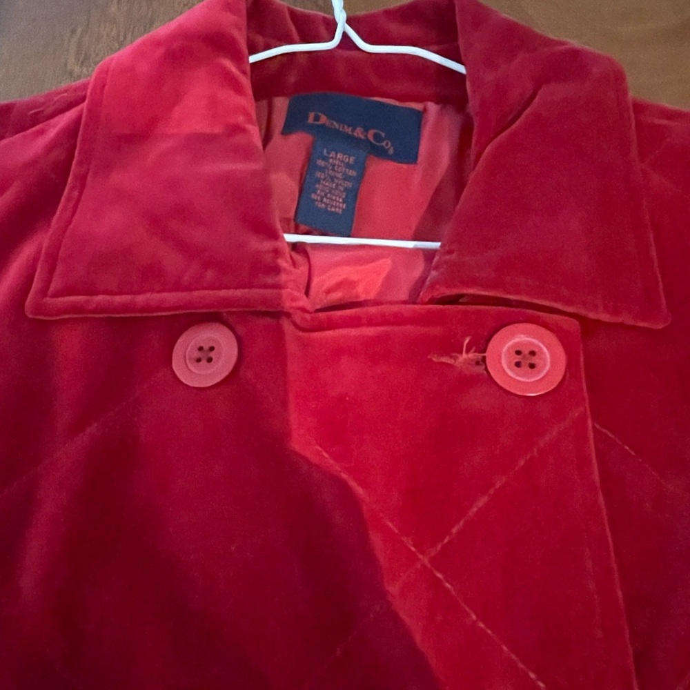 Denim&Co Red Velvet Double-Breasted Pea Coat